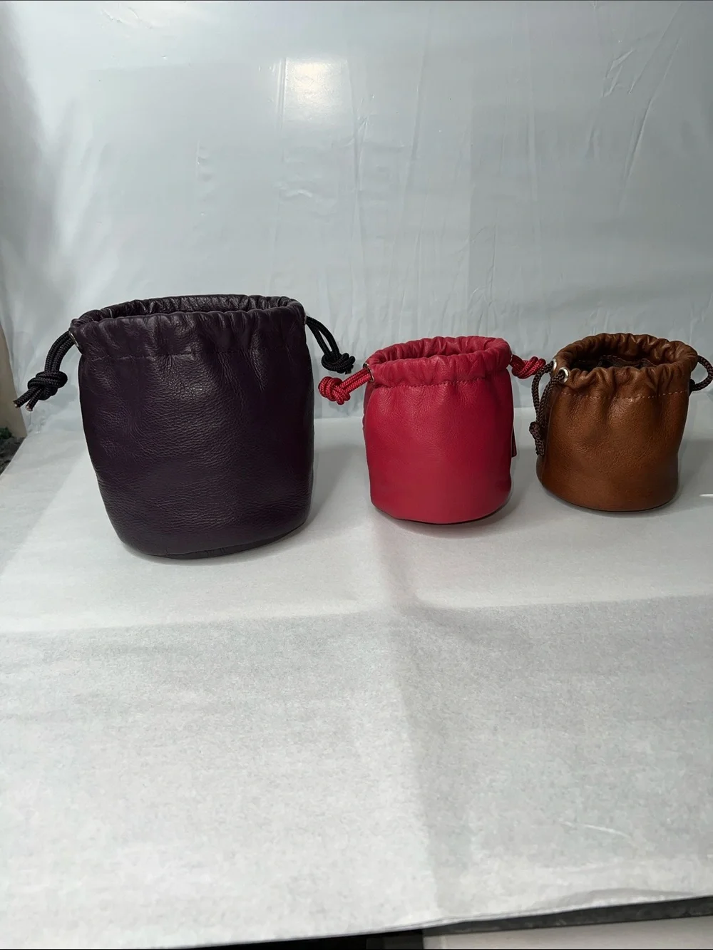 Kaehler Leather Set of 3 Multicolor Travel Cinch Bags